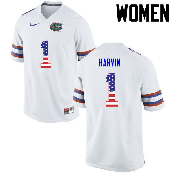 NCAA Florida Gators Percy Harvin Women's #1 USA Flag Fashion Nike White Stitched Authentic College Football Jersey TCQ1664YV